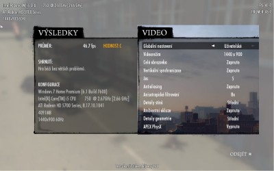 Stredni nastavení bez PhysX