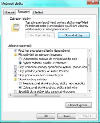 nastavení možnosti složky