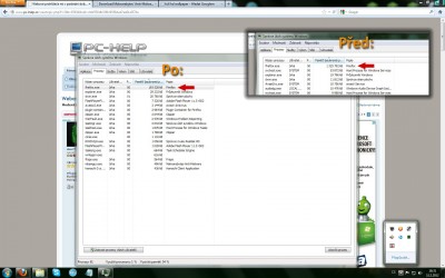 Srovnání vytížení RAM před a po vyřešení tohoto problému. Při otevření pouze jedné stránky a to PC-help spotřebovává FF pouze kolem 125 MB, což je více, jak 10x méně, než předtím při otevření stejné stránky.