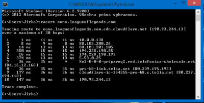 tracert na eune.leagueoflegends.com