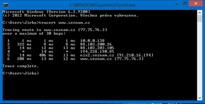 tracert na www.seznam.cz