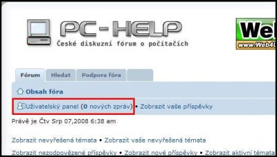 Otevření uživatelského panelu - pro zvětšení klikni