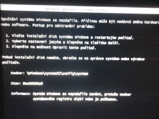 Error pokud spouštím Windows 7 normálním způsobem.