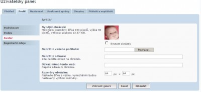 Uživatelský panel - Profil - Avatar (pro zvětšení klikni)