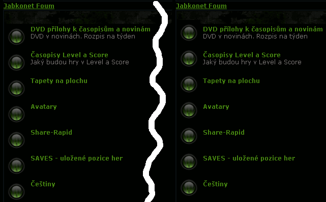 nalevo původní, napravo posunuté zelené bubliny