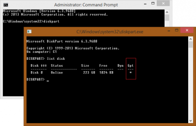 Zjištění typu tabulky oddílů ve Windows