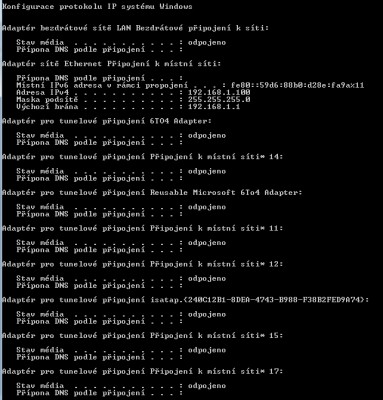 Ipconfig přes wifi router přes kabel