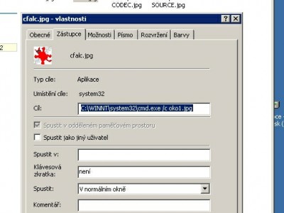 to je ten zápis v zástupci,co mi momentálně spouští jednu aplikaci /pojmenovanou oko1.jpg  ....