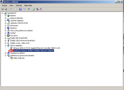 správce zařízení s nefunkčníma ovladačema na wifi kartu