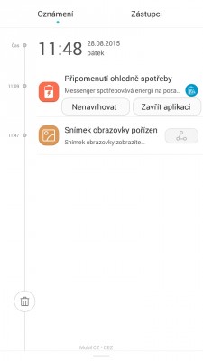 Horní lišta rozdělená na dvě části