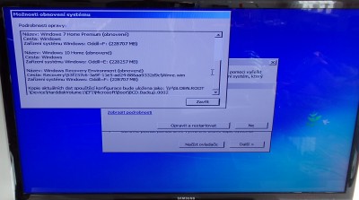 Po vložení instalačního DVD a volby opravy