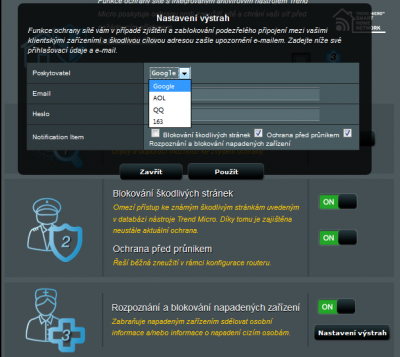 Nastavení emailu pro výstrahy
