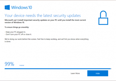 Zamrznutí updatu na 99%