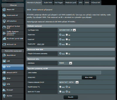 Nastavení WAN