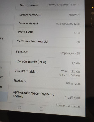 parametry zařízení