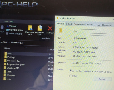 Ještě mi na (C:) zůstala nějaká složka zoek, nejde smazat a zabírá mi 2,8 GB místa. Jak se ji můžu zbavit? Díky