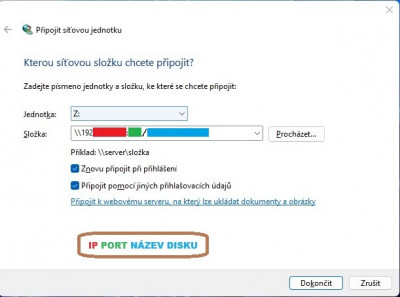 Síťový disk.jpg (25.79 KiB) Zobrazeno 3797 x Dialog na nastavení cesty na síťový disk