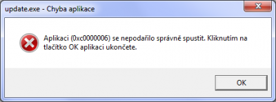Chyba aplikace - toto mi vyskakuje.