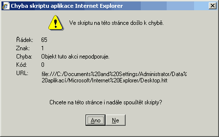 Chybová hláška po kliknutí na tlačítko „obnovit“